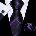 Black Purple Plaid Silk Tie Set - GentCrest