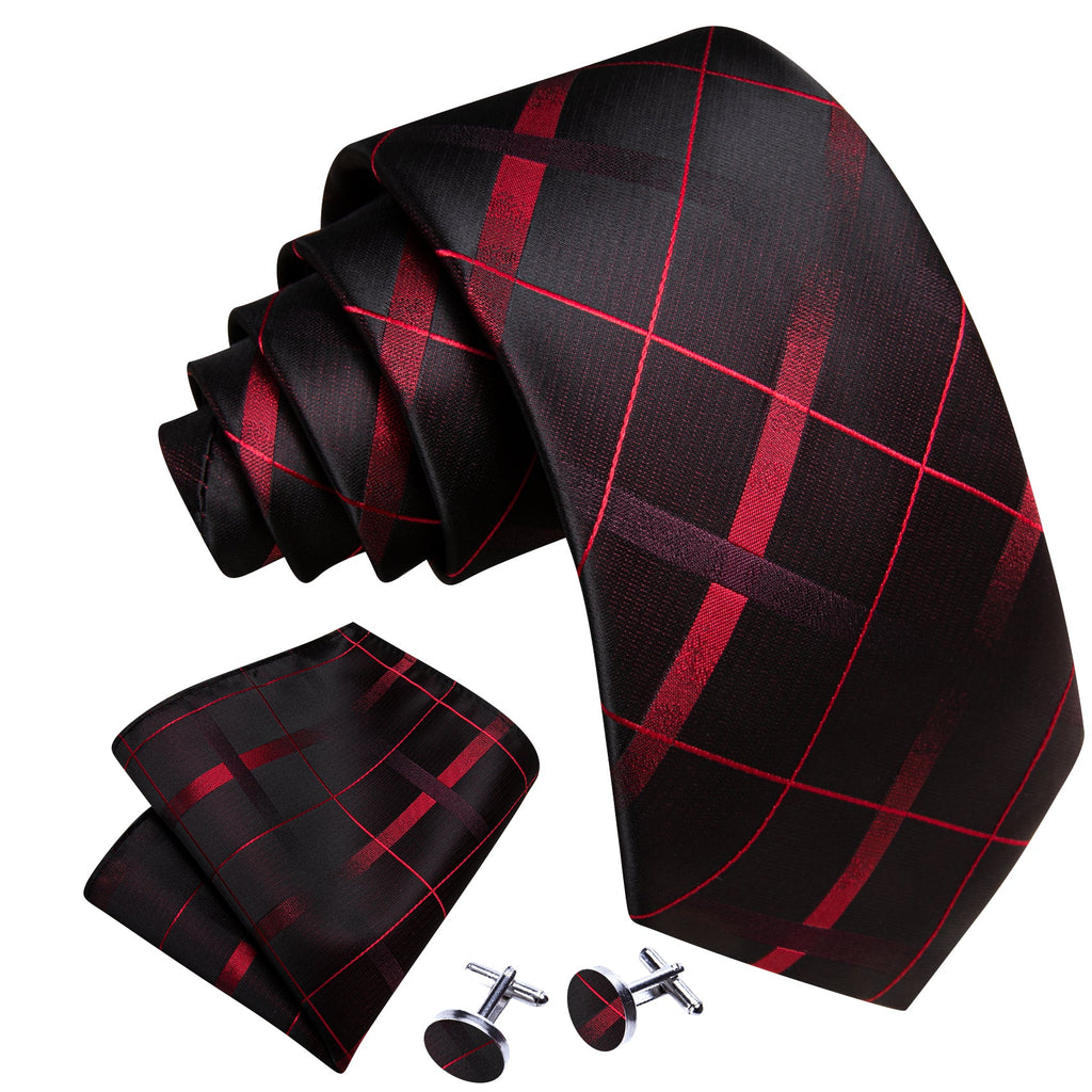 GentCrest Black Plaid Tie Hanky Cufflinks Set - Image 2