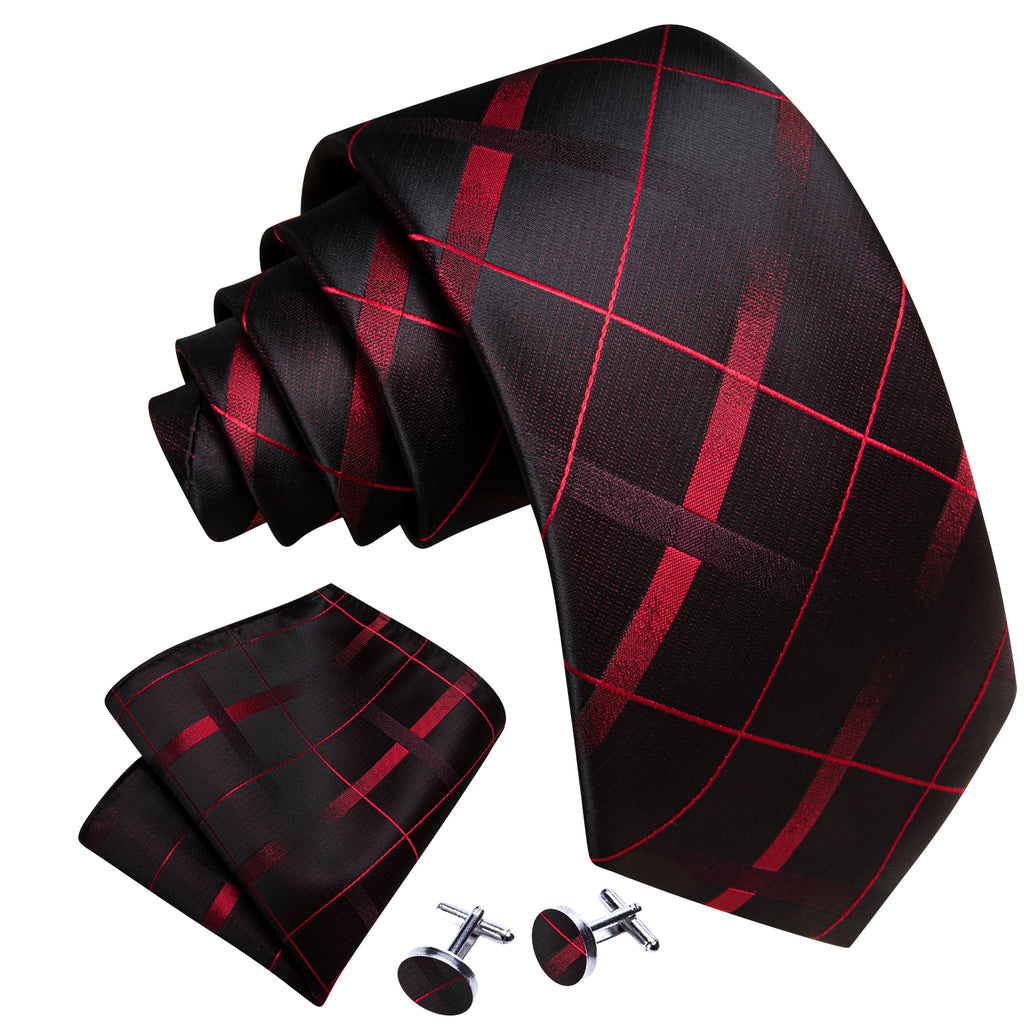 Black Red Plaid Silk Tie Set - GentCrest - View 3