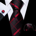 Black Red Plaid Silk Tie Set - GentCrest