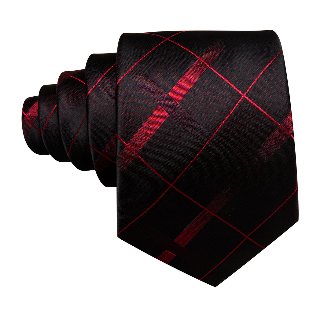 Black Red Plaid Silk Tie Set - GentCrest - View 4
