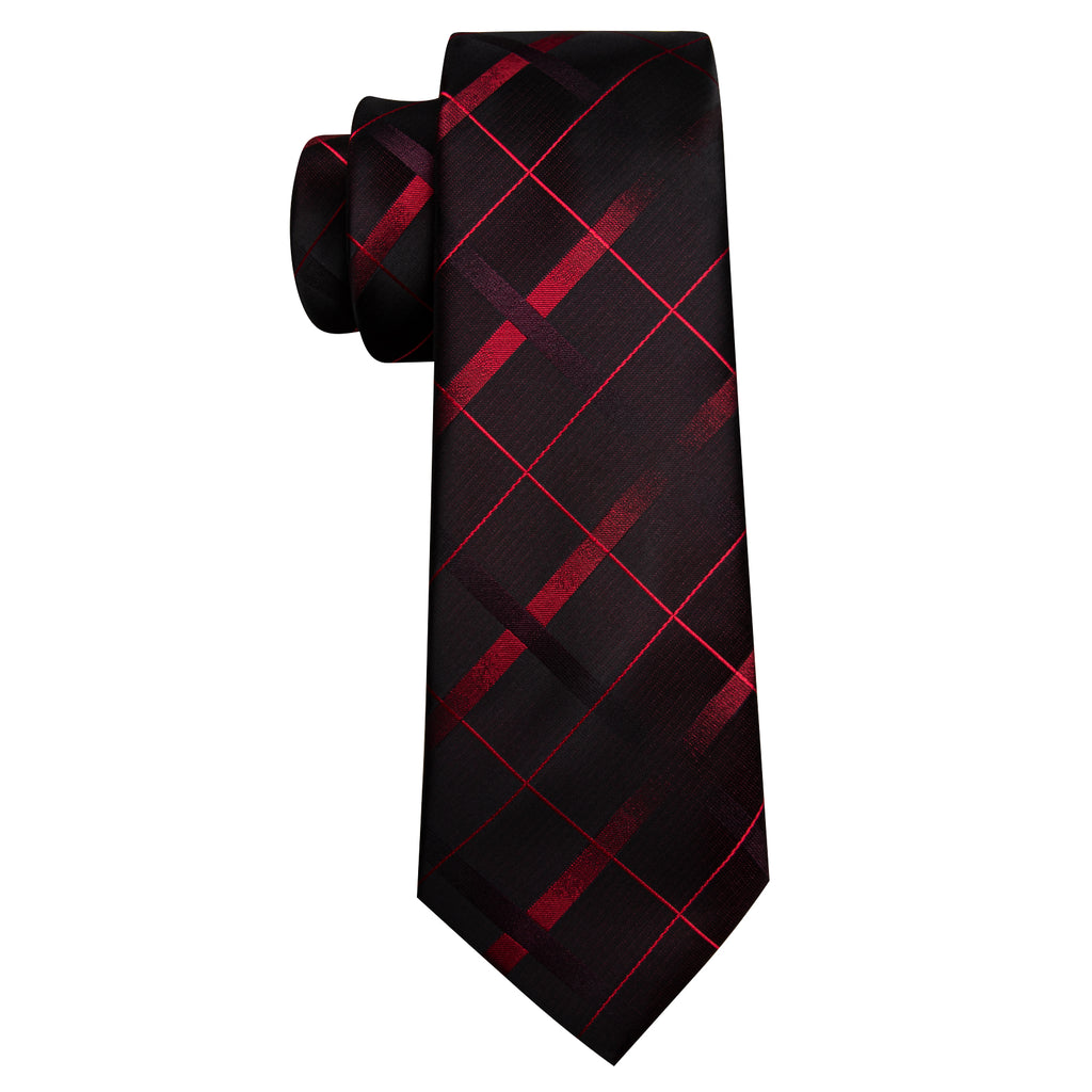 Black Red Plaid Silk Tie Set - GentCrest - View 5