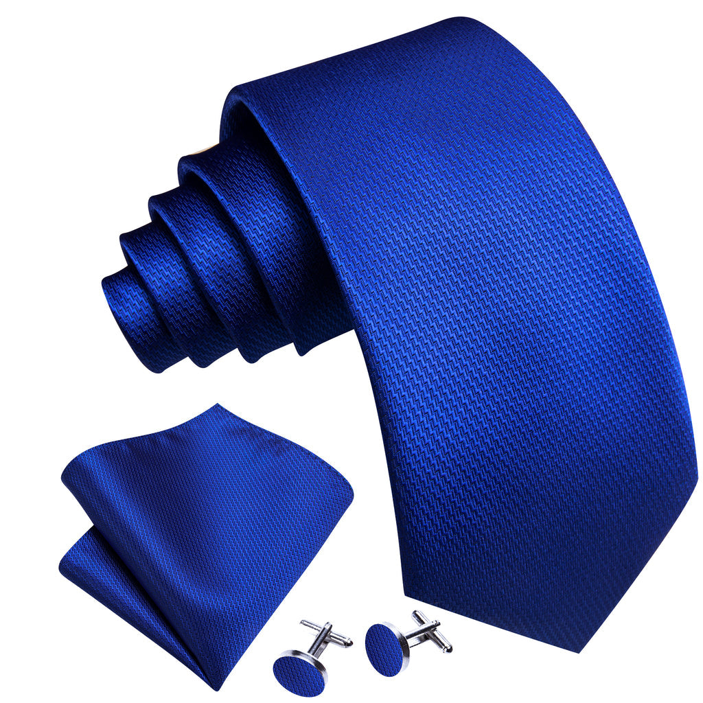 Cobalt Blue Solid Silk Tie Set - GentCrest - View 3