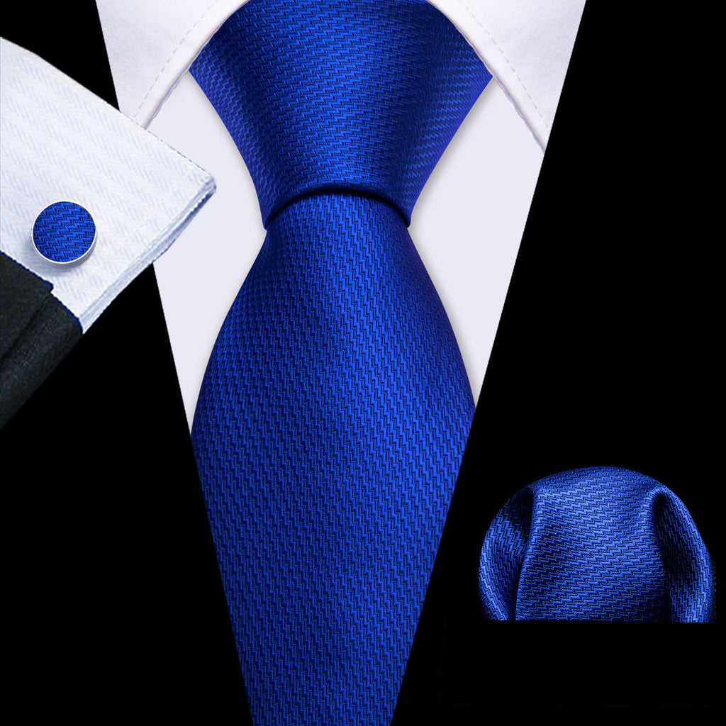 Cobalt Blue Solid Silk Tie Set - GentCrest