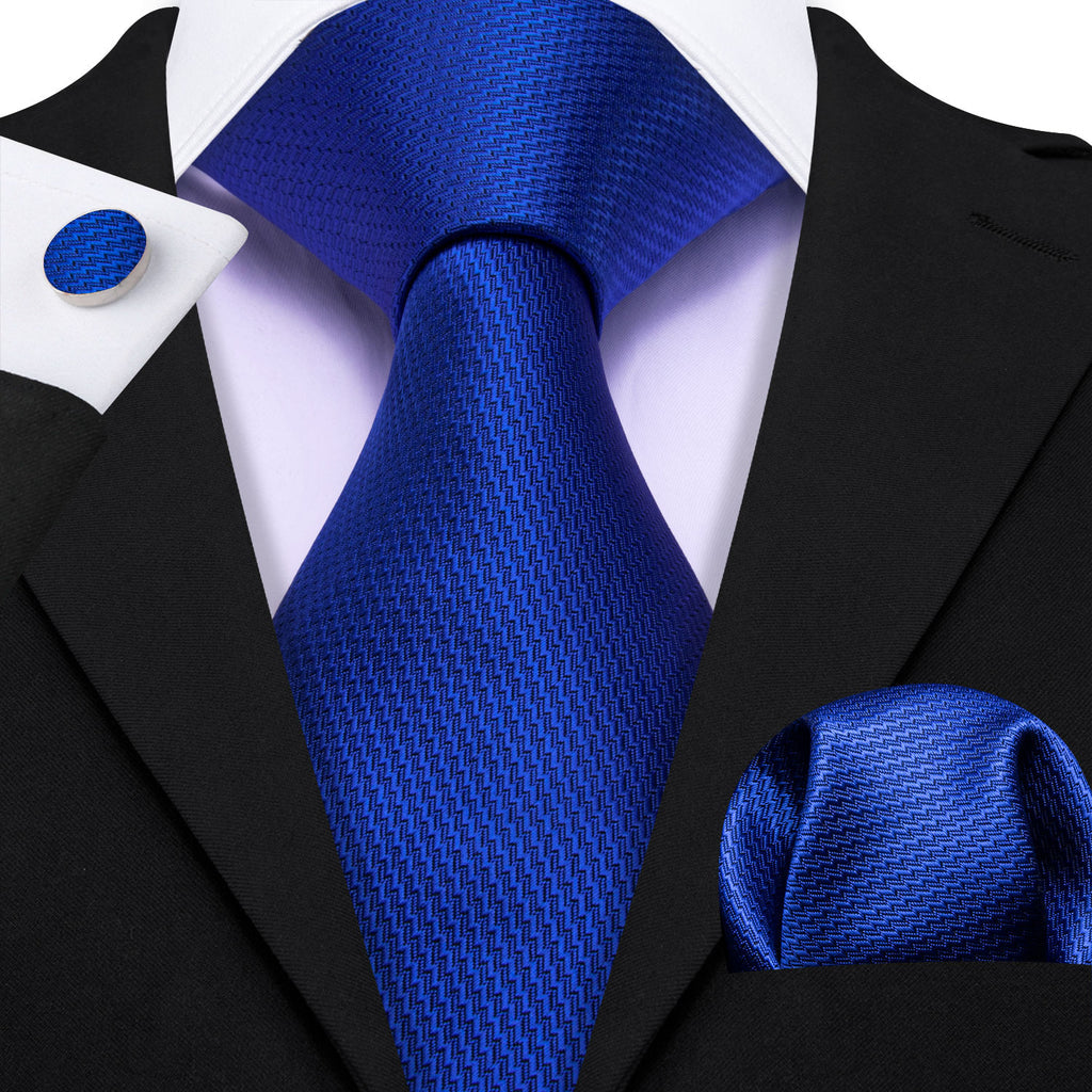 Cobalt Blue Solid Silk Tie Set - GentCrest - View 2