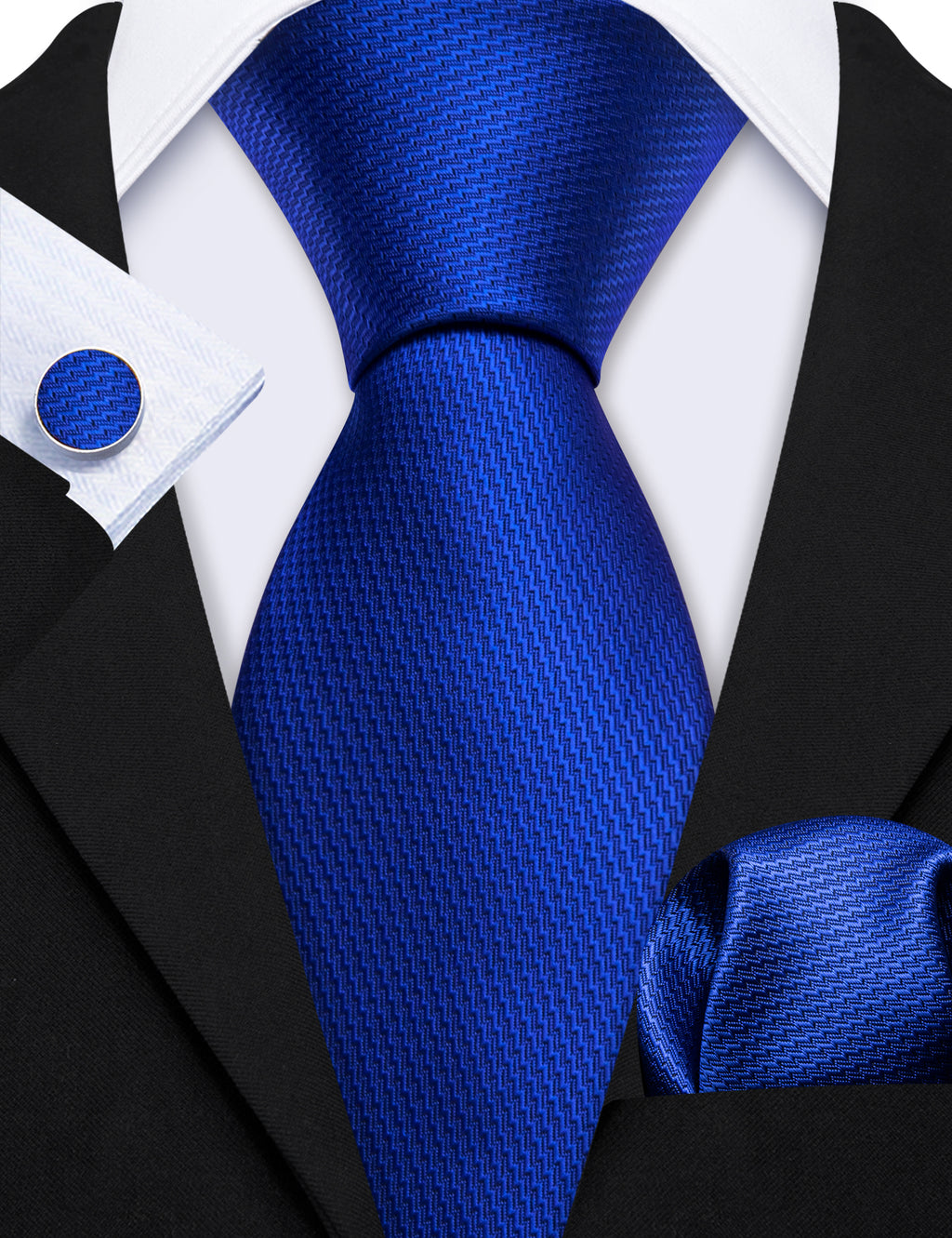 Cobalt Blue Solid Silk Tie Set - GentCrest - View 6