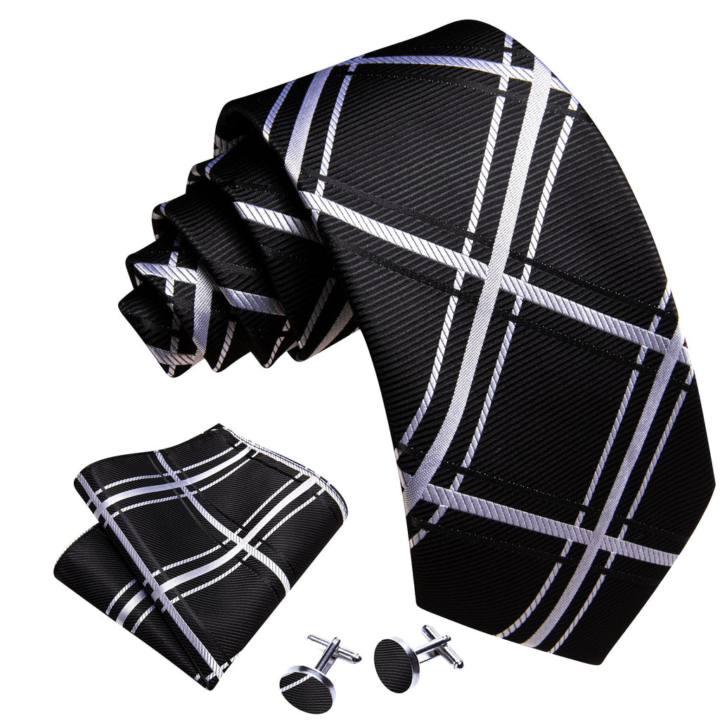 GentCrest Black Plaid Tie Hanky Cufflinks Set - Image 2