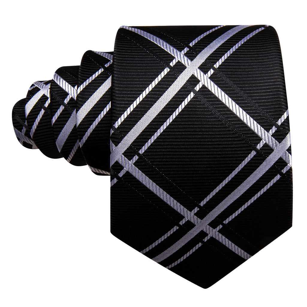 Black White Striped Silk Tie Set - GentCrest - View 5