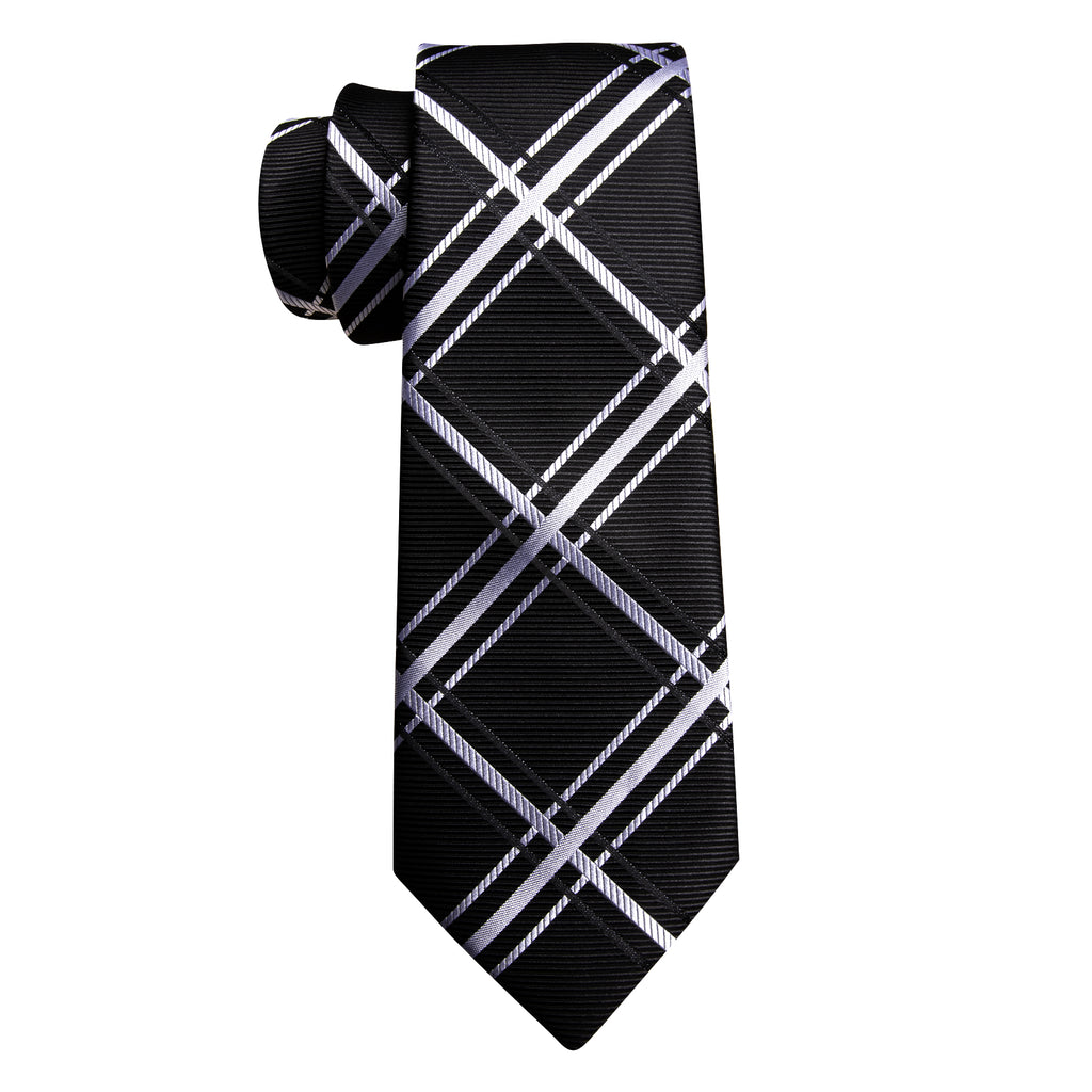 Black White Striped Silk Tie Set - GentCrest - View 4
