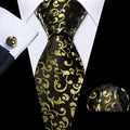 Black Yellow Floral Silk Tie Set - GentCrest
