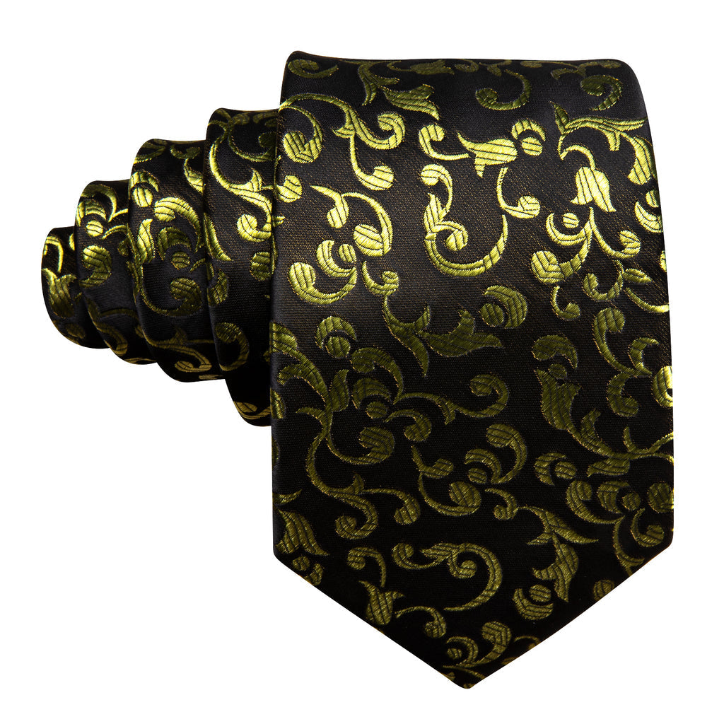 Black Yellow Floral Silk Tie Set - GentCrest - View 4