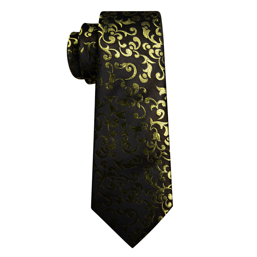 Black Yellow Floral Silk Tie Set - GentCrest - View 5