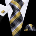 Black Yellow Checkered Silk Tie Set - GentCrest