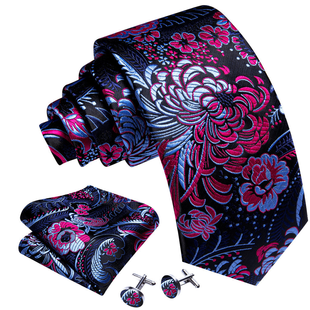 Blue Red Paisley Silk Tie Set - GentCrest - View 3