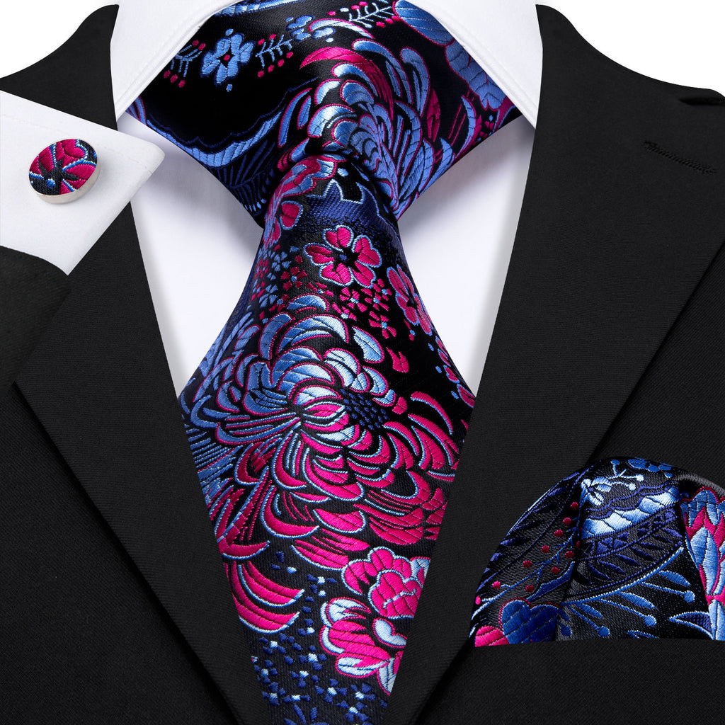 Blue Red Paisley Silk Tie Set - GentCrest - View 2