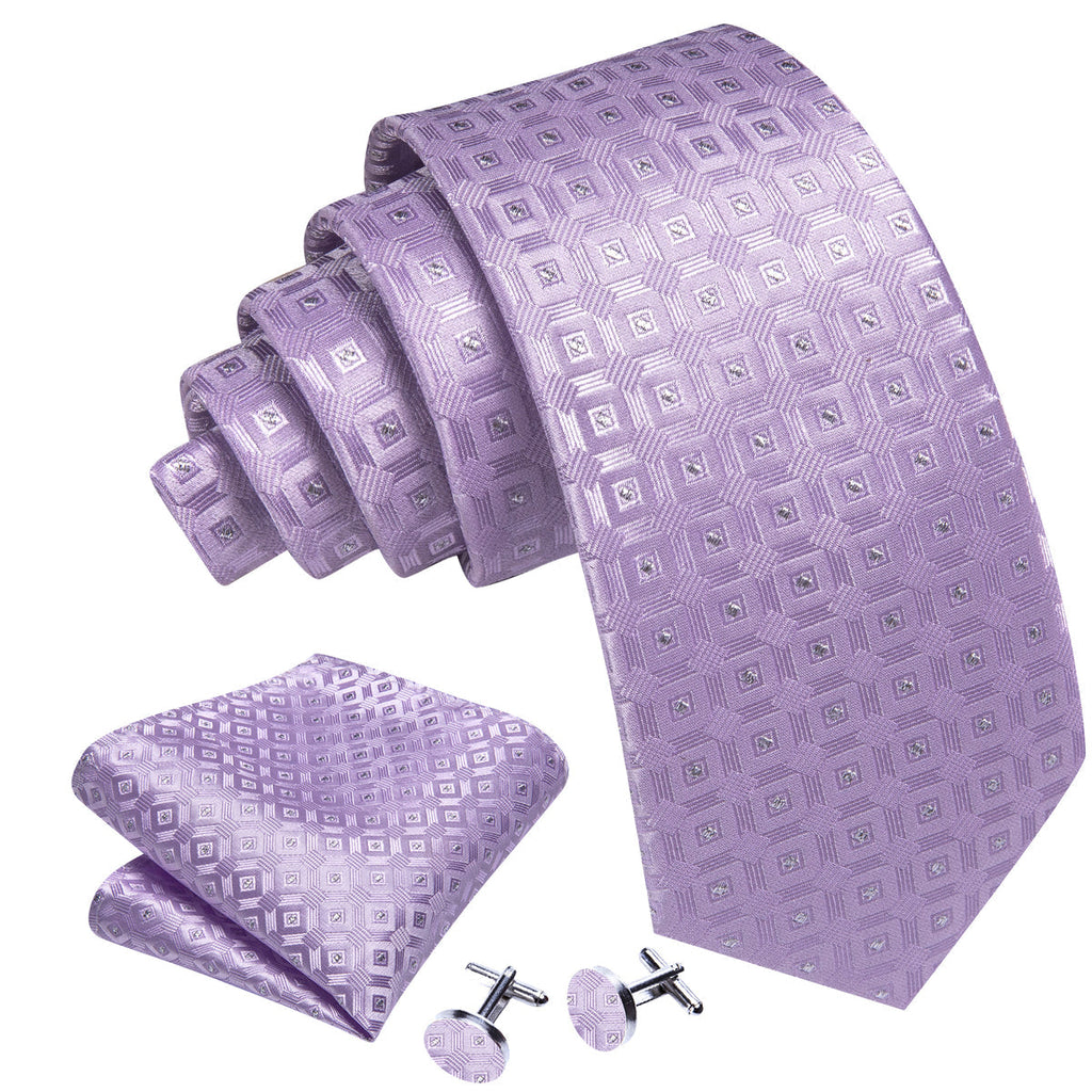 Pastel Purple Plaid Silk Tie Set - GentCrest - View 3