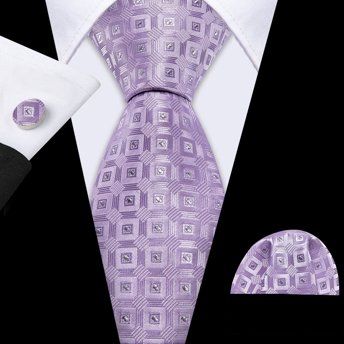 Pastel Purple Plaid Silk Tie Set - GentCrest