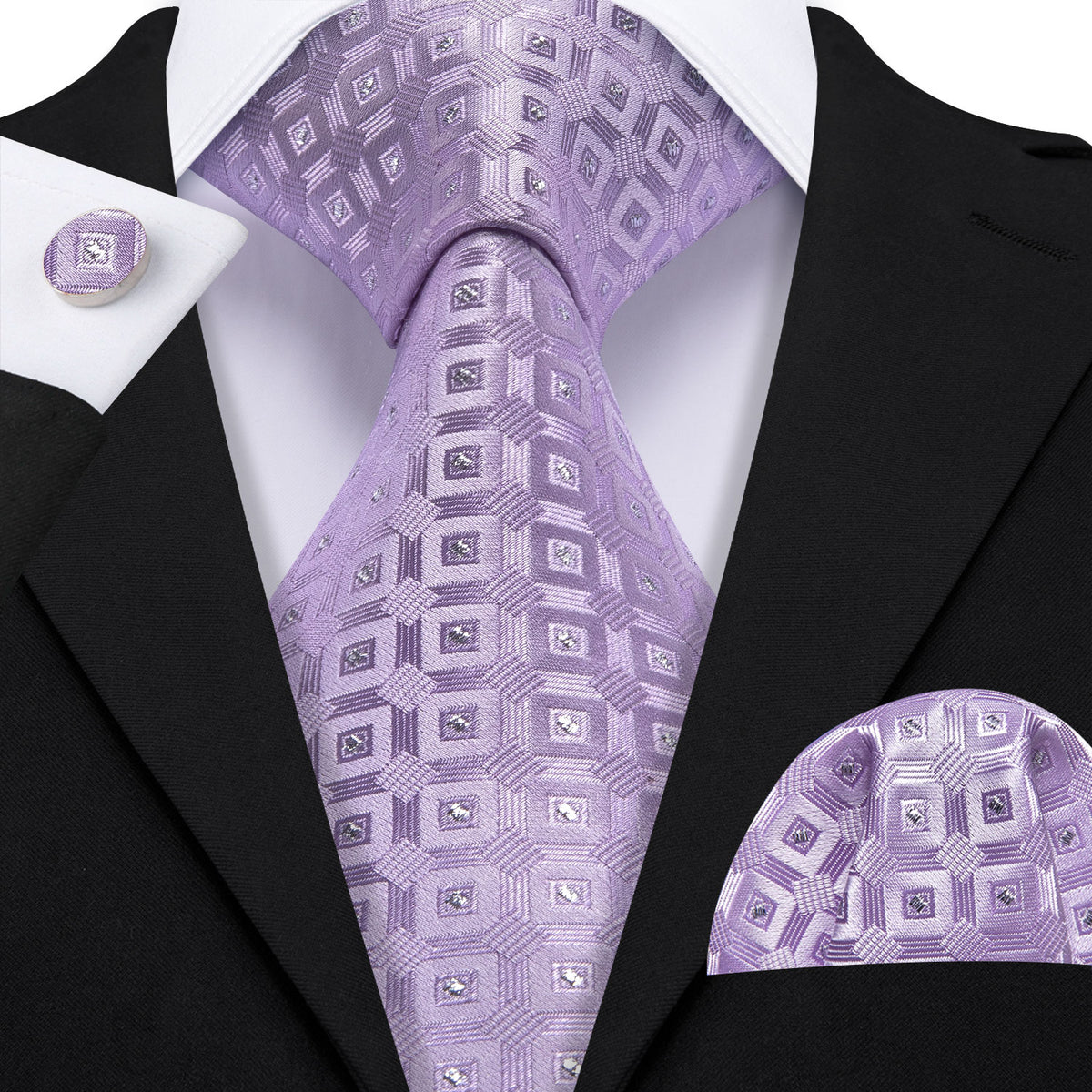 Pastel Purple Plaid Silk Tie Set - GentCrest - View 2