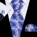 Blue Silver Floral Silk Tie Set - GentCrest