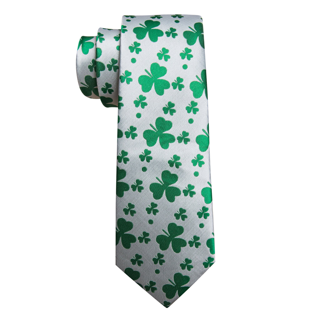 White Green Clover Silk Tie Set - GentCrest - View 5