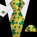 Yellow Green Clover Silk Tie Set - GentCrest