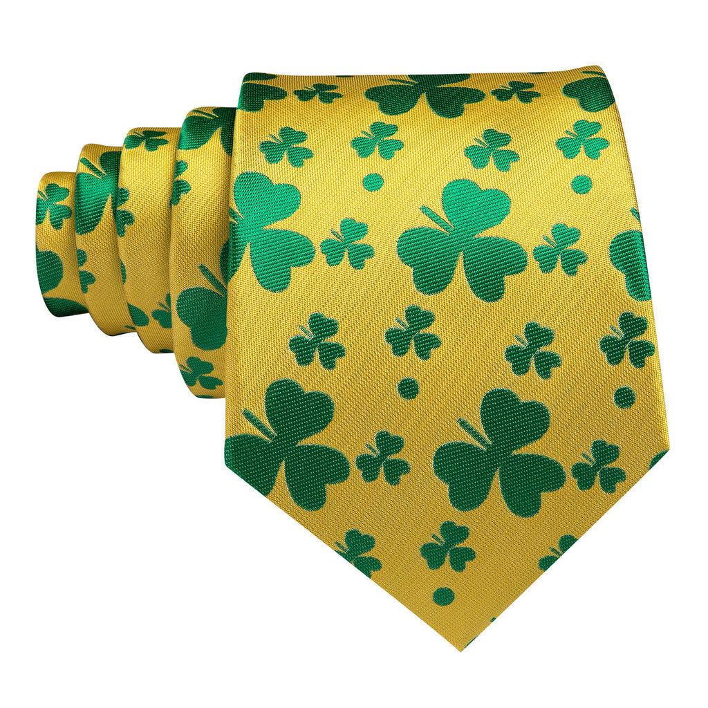 Yellow Green Clover Silk Tie Set - GentCrest - View 4