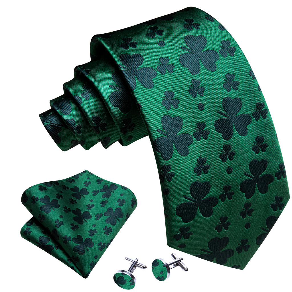 Green Clover Silk Tie Set - GentCrest - View 3
