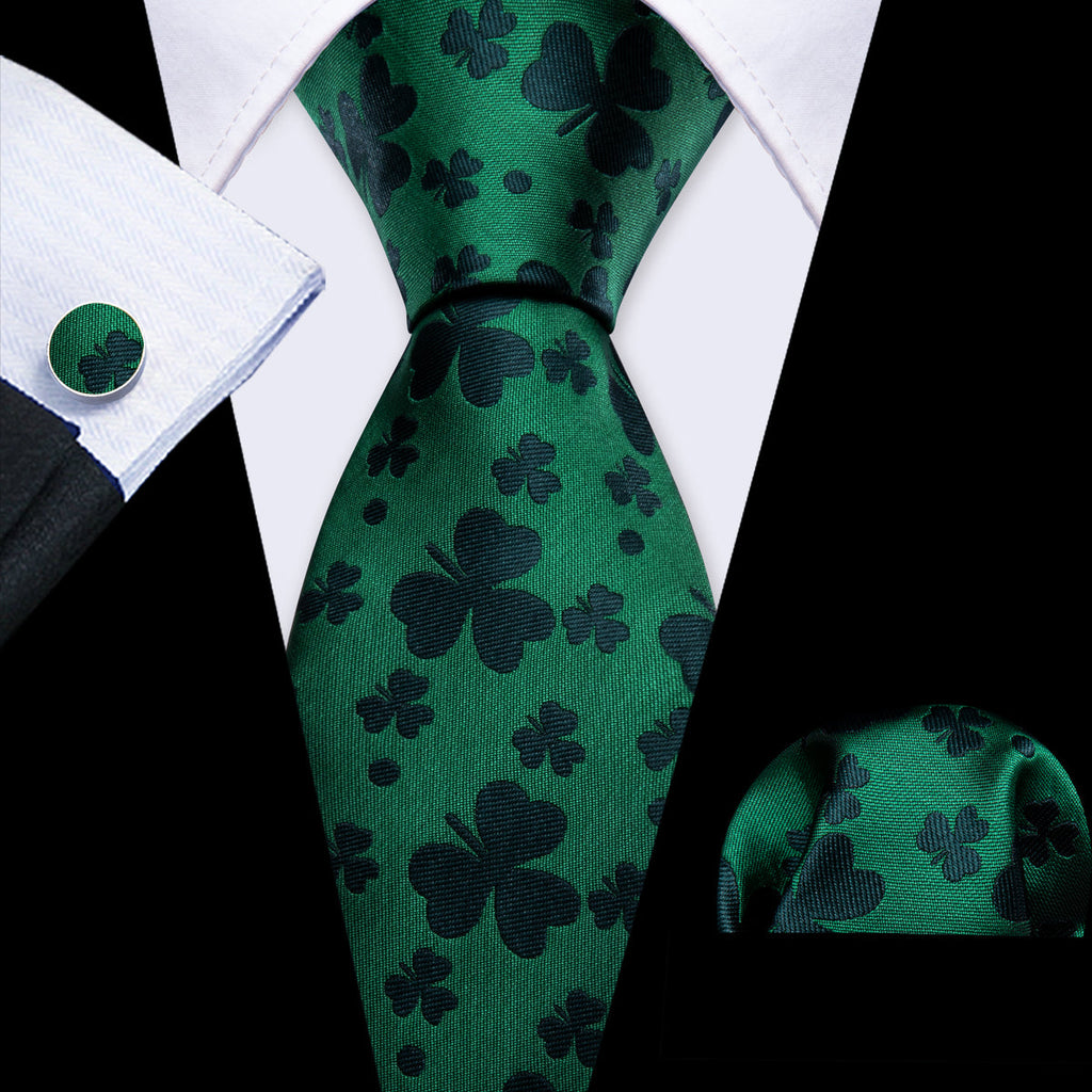 Green Clover Silk Tie Set - GentCrest
