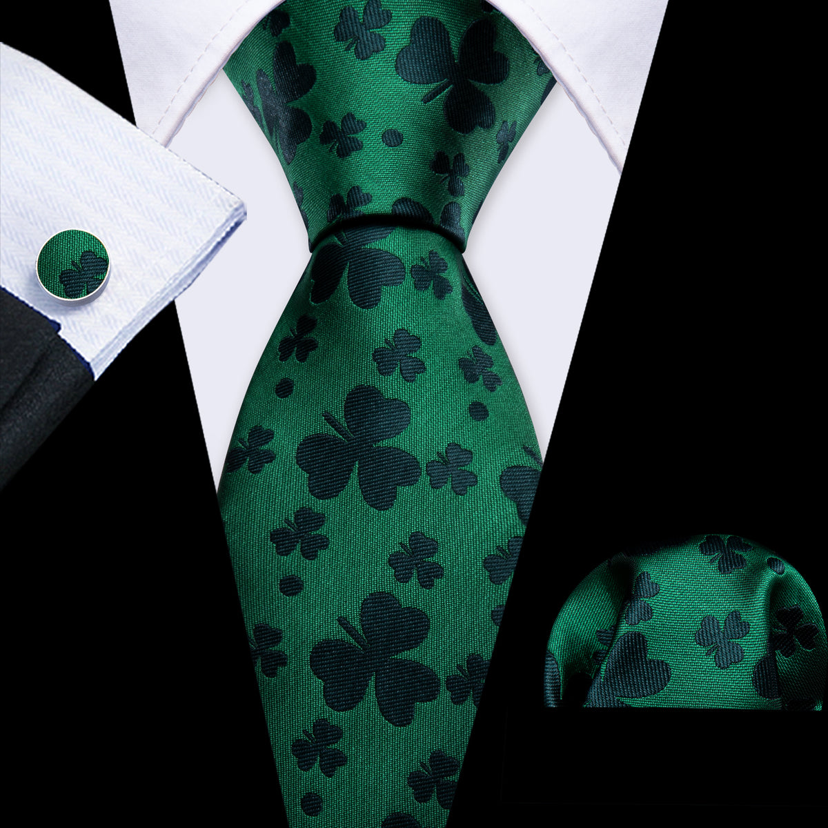Green Clover Silk Tie Set - GentCrest
