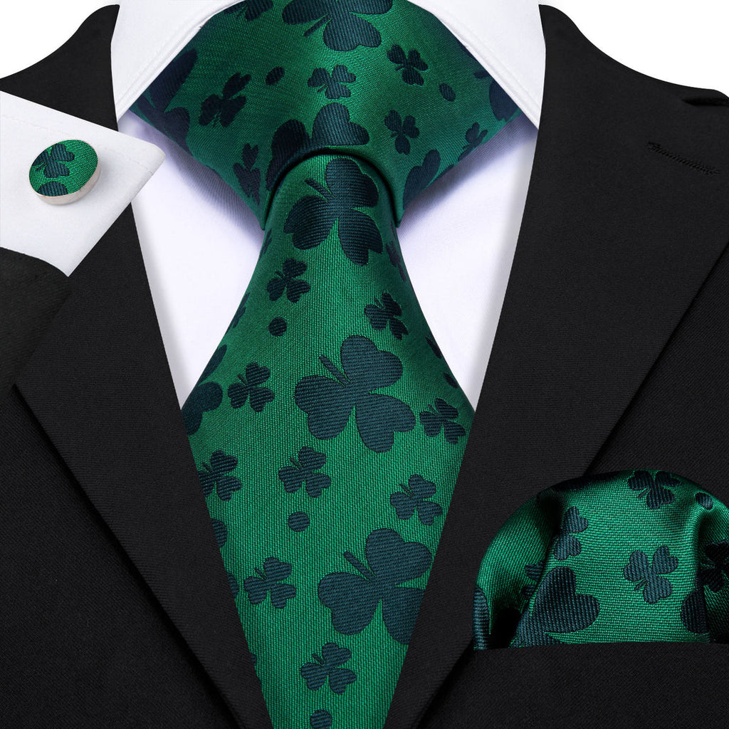 Green Clover Silk Tie Set - GentCrest - View 4