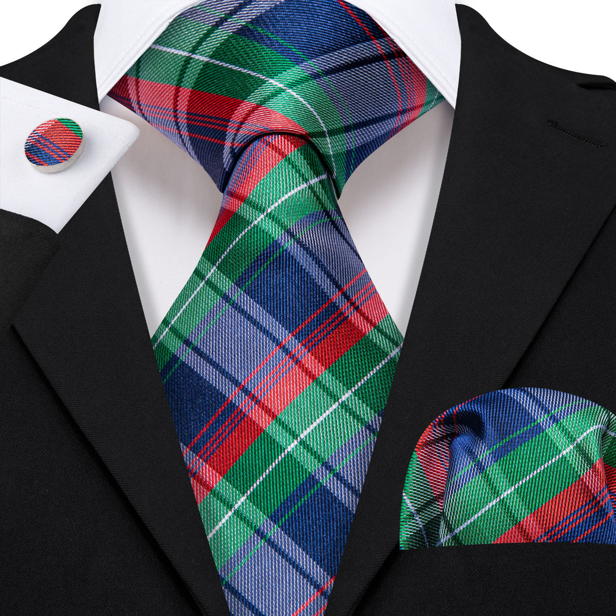 Blue Red Green Classy Plaid Silk Tie Set - GentCrest - View 3