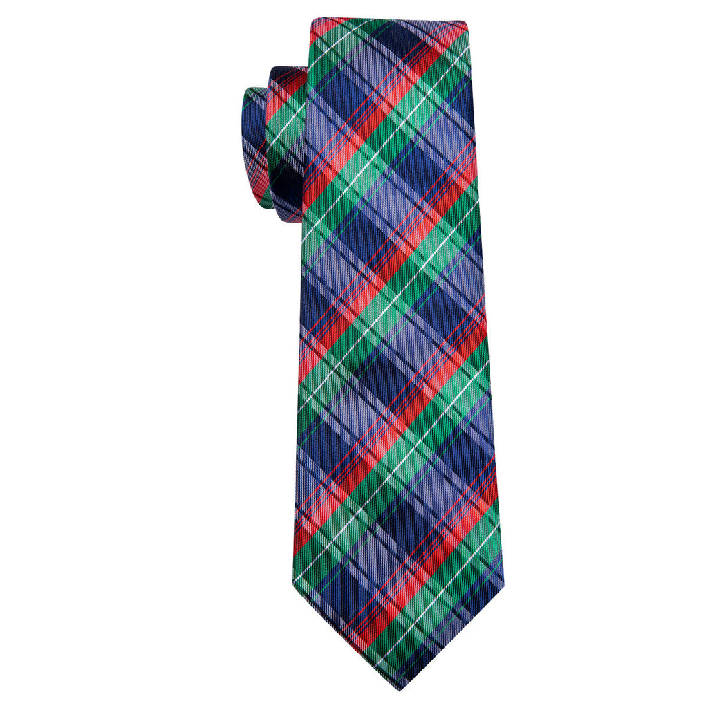 Blue Red Green Classy Plaid Silk Tie Set - GentCrest - View 5