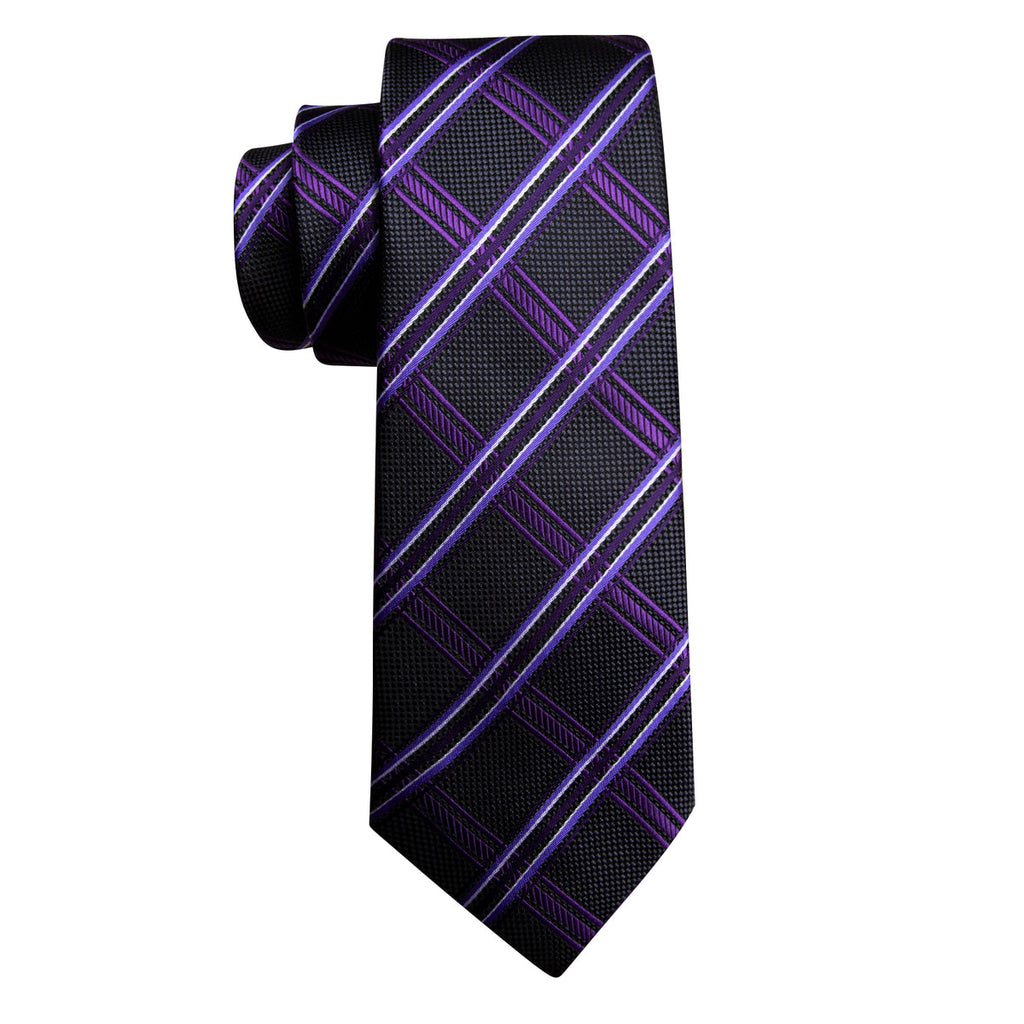 Black Purple Silk Tie Set - GentCrest - View 5