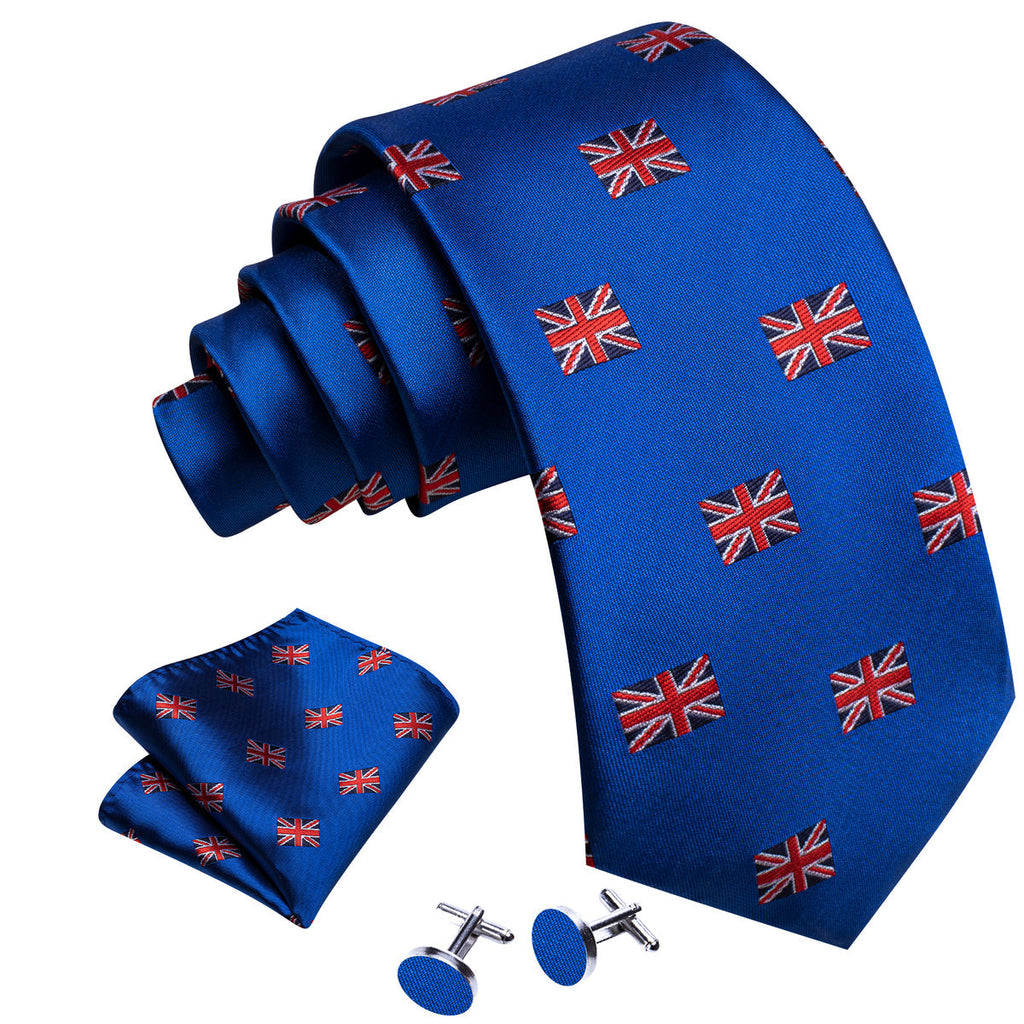 Cerulean Blue Floral Silk Tie Set - GentCrest - View 3