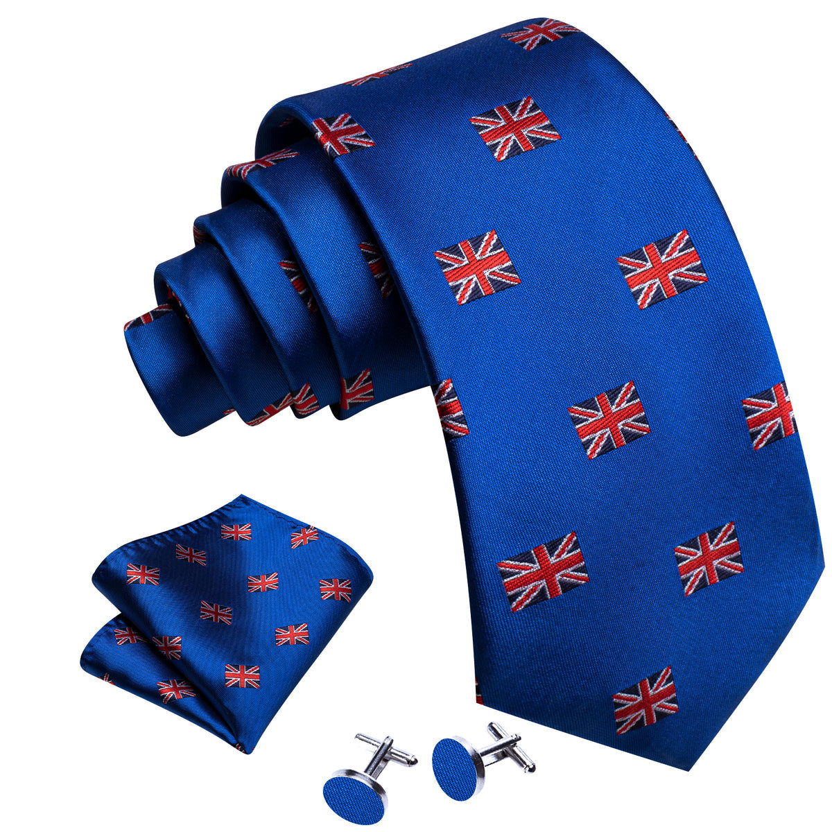 Cerulean Blue Floral Silk Tie Set - GentCrest - View 3