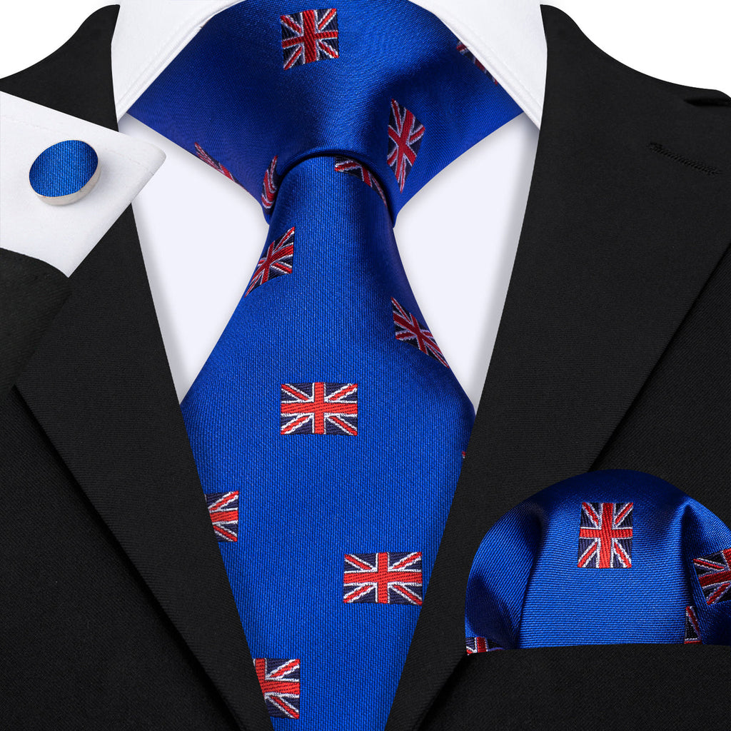 Cerulean Blue Floral Silk Tie Set - GentCrest - View 2