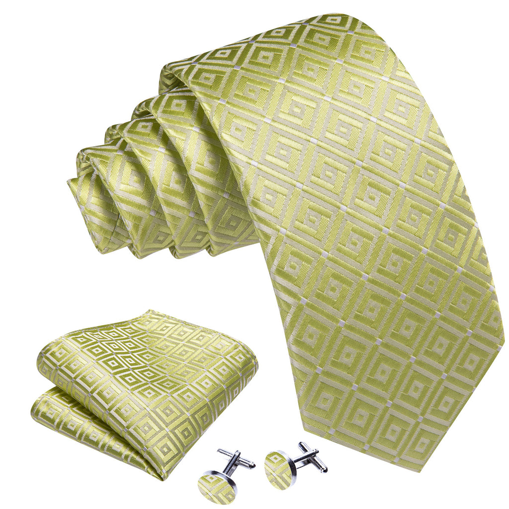 Yellow Green Novetly Plaid Silk Tie Set - GentCrest - View 3