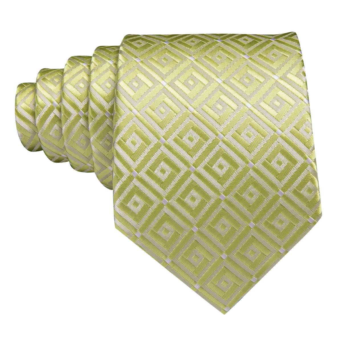 Yellow Green Novetly Plaid Silk Tie Set - GentCrest - View 4