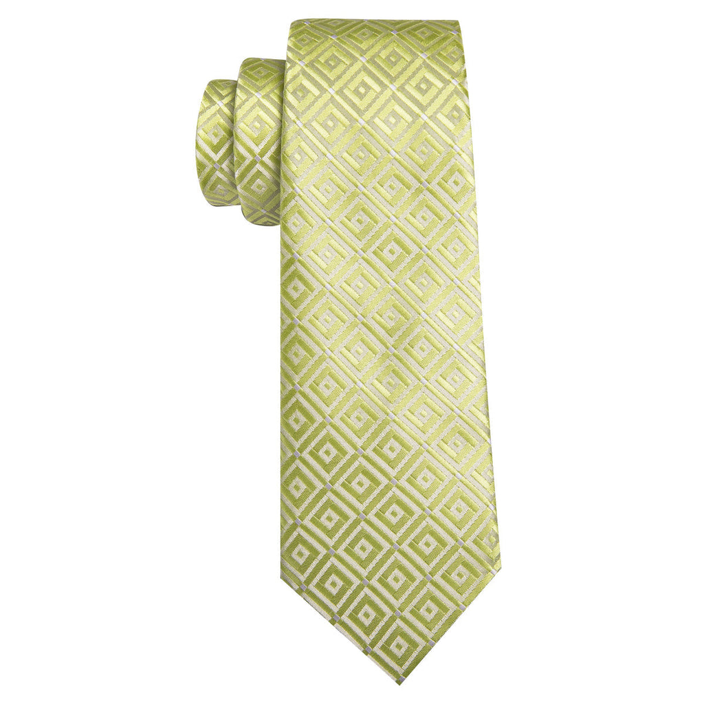 Yellow Green Novetly Plaid Silk Tie Set - GentCrest - View 5