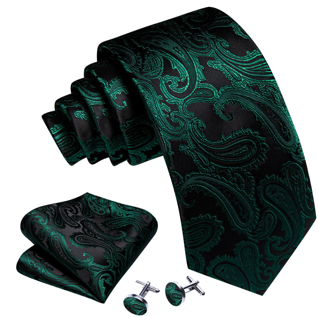 Dark Green Paisley Silk Tie Set - GentCrest - View 2