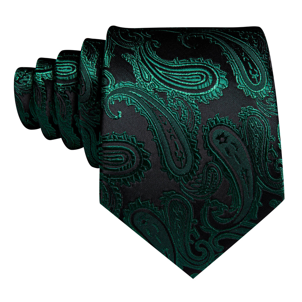 Dark Green Paisley Silk Tie Set - GentCrest - View 3