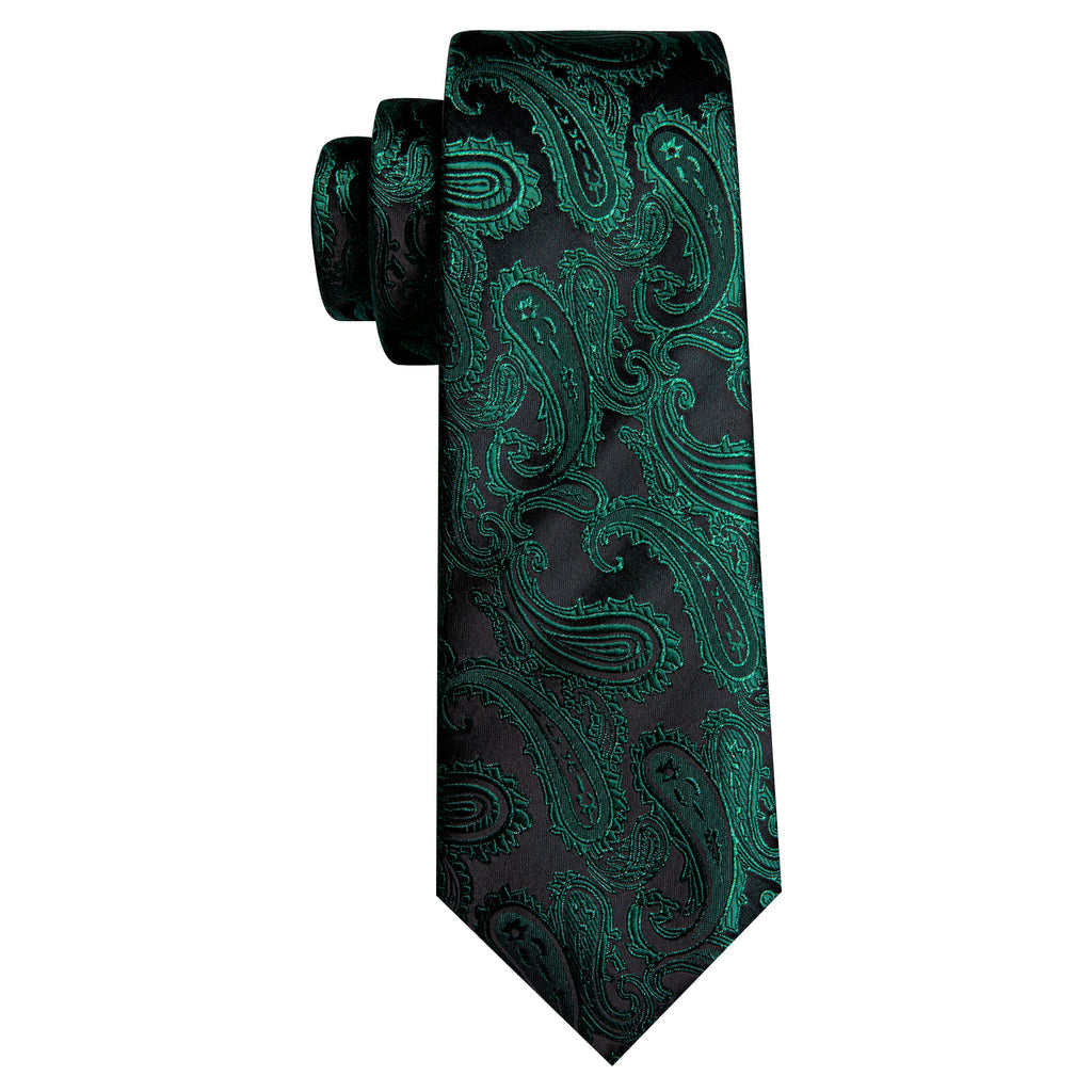 Dark Green Paisley Silk Tie Set - GentCrest - View 4