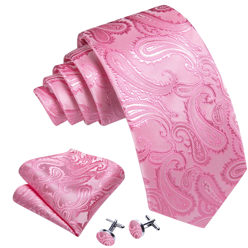 Pink Paisley Silk Wedding Silk Tie Set - GentCrest - View 3