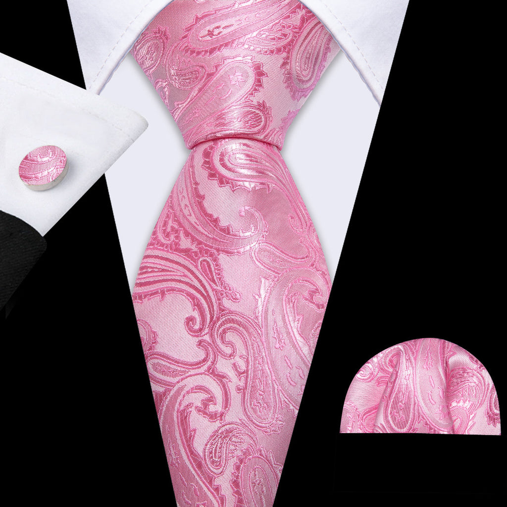 Pink Paisley Silk Wedding Silk Tie Set - GentCrest