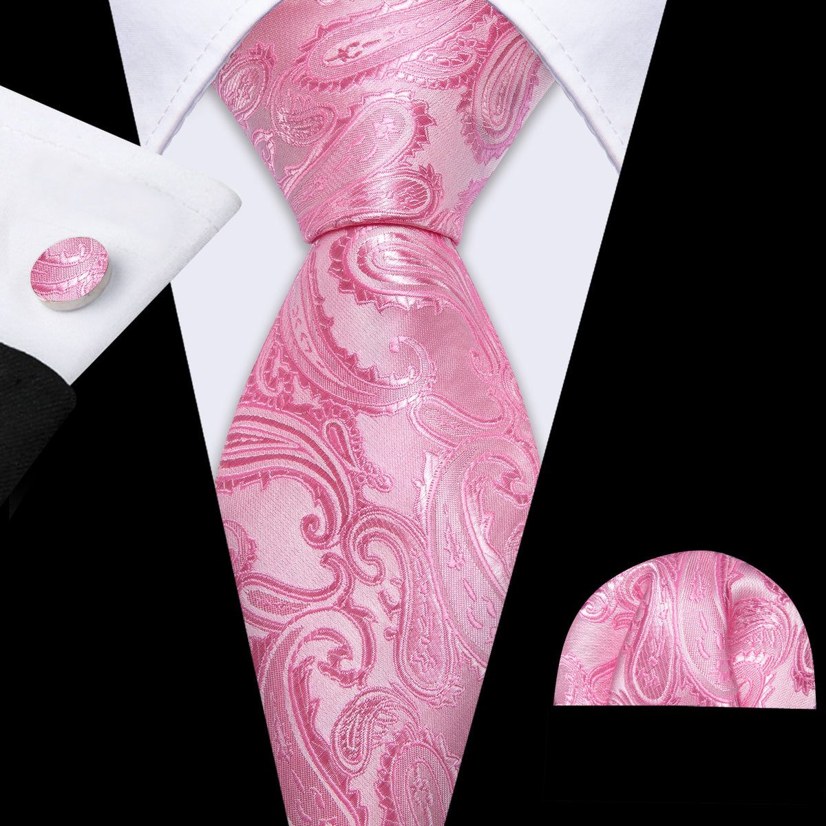 Pink Paisley Silk Wedding Silk Tie Set - GentCrest