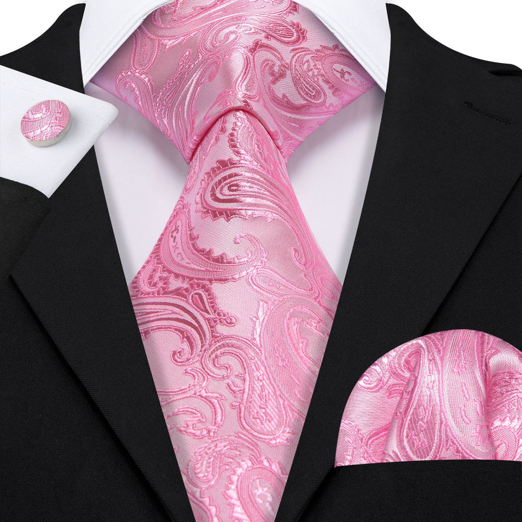 Pink Paisley Silk Wedding Silk Tie Set - GentCrest - View 2