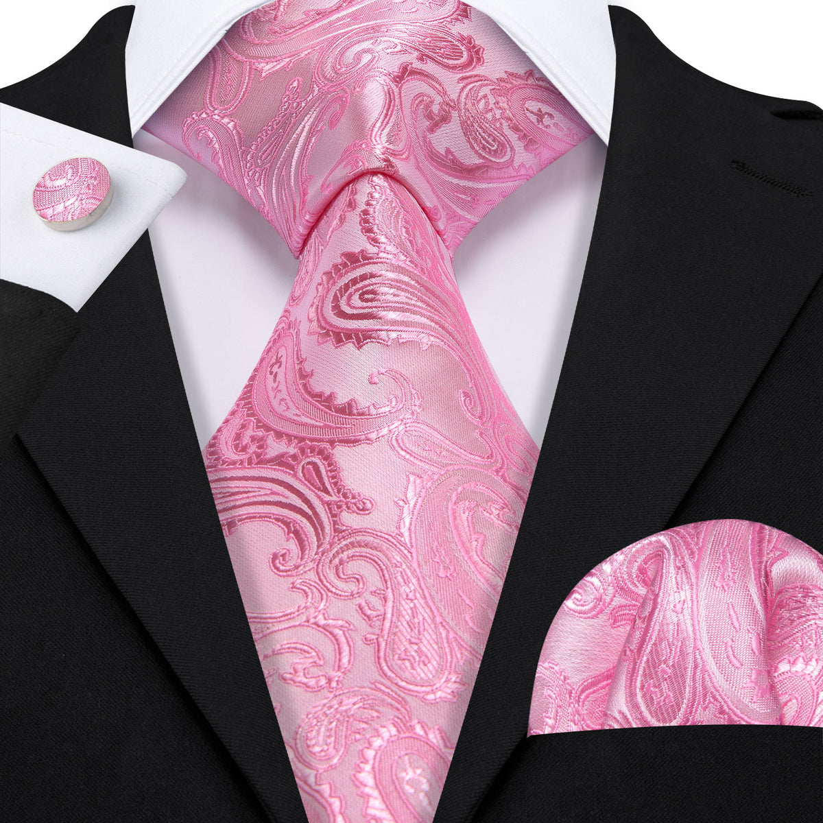 Pink Paisley Silk Wedding Silk Tie Set - GentCrest - View 2