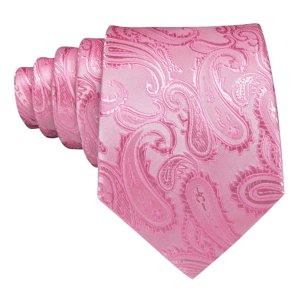 Pink Paisley Silk Wedding Silk Tie Set - GentCrest - View 4
