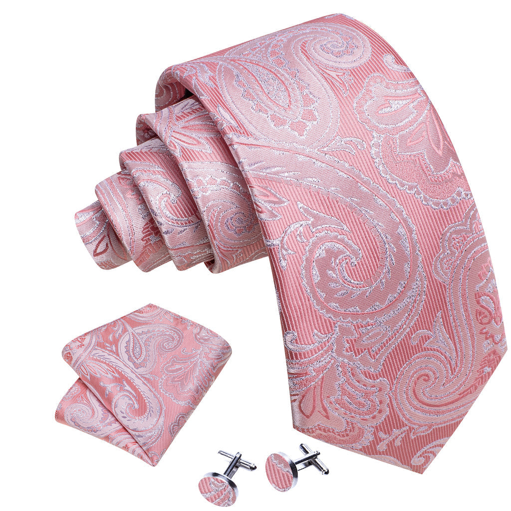 Pink Wedding Paisley Silk Tie Set - GentCrest - View 3