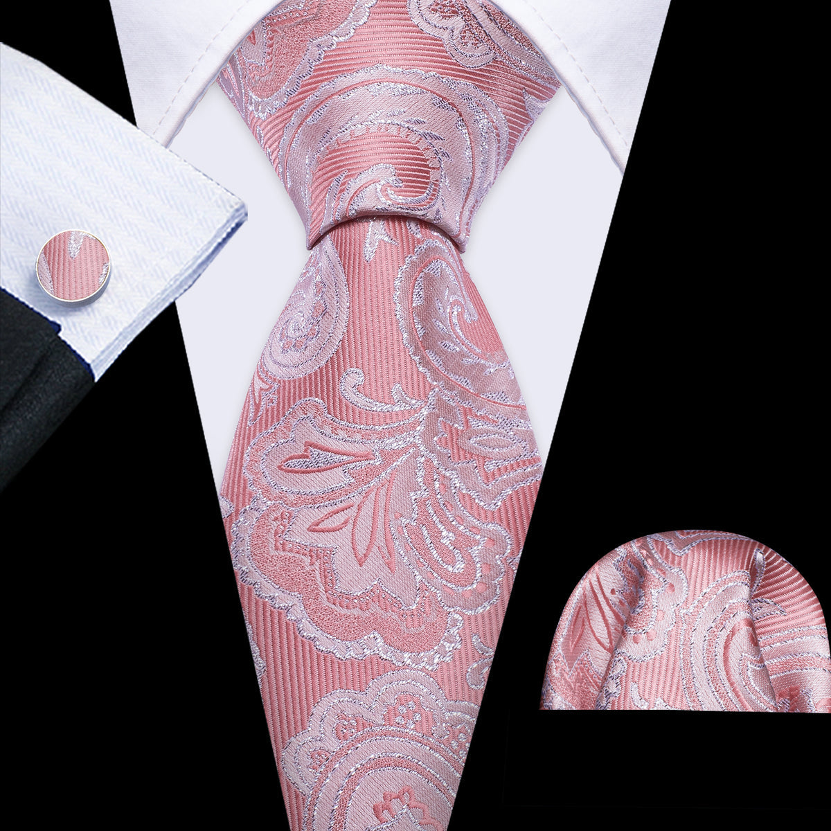 Pink Wedding Paisley Silk Tie Set - GentCrest